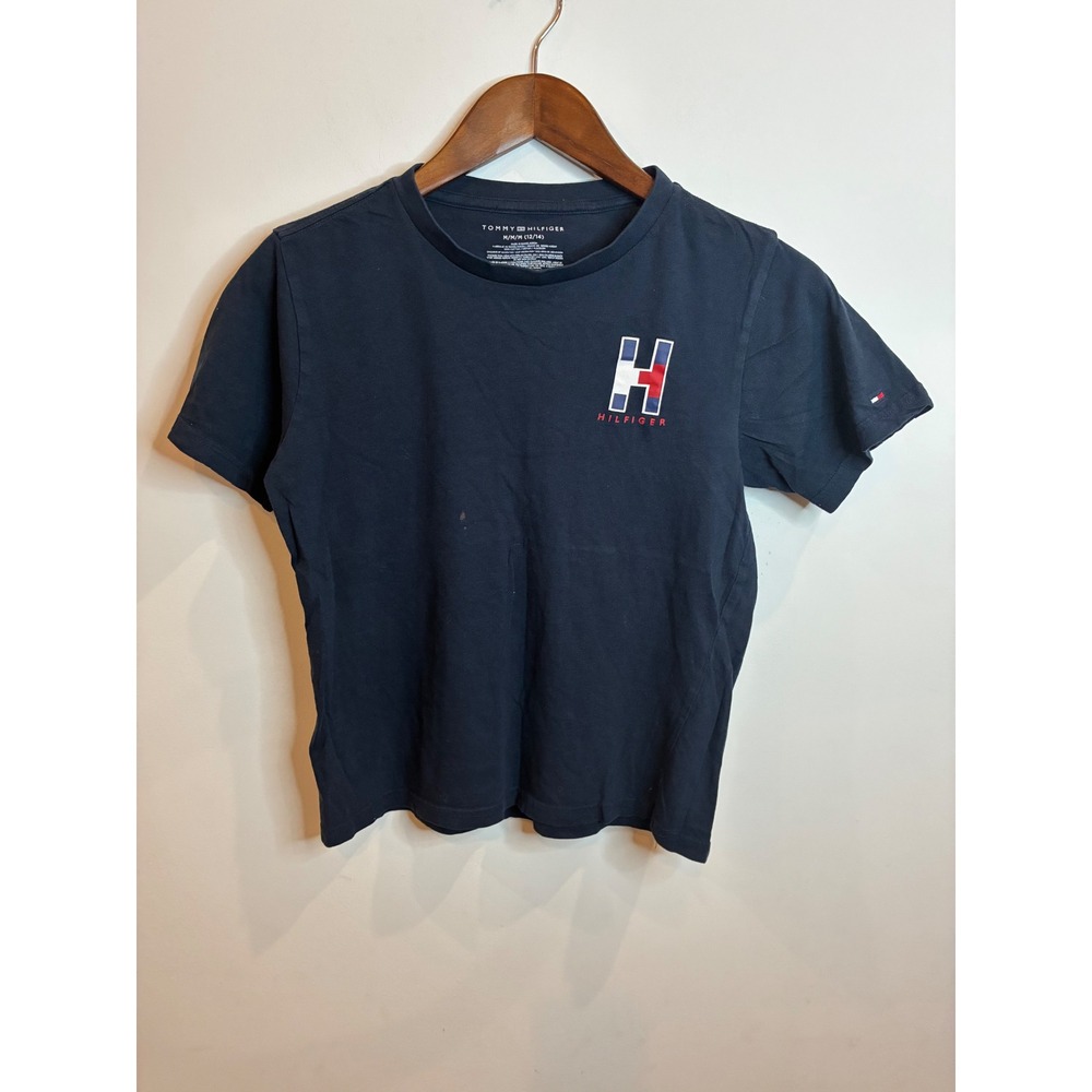Tommy Hilfiger Boys Navy Blue Embroidered H Logo T-Shirt Size M 12/14 TBACB047